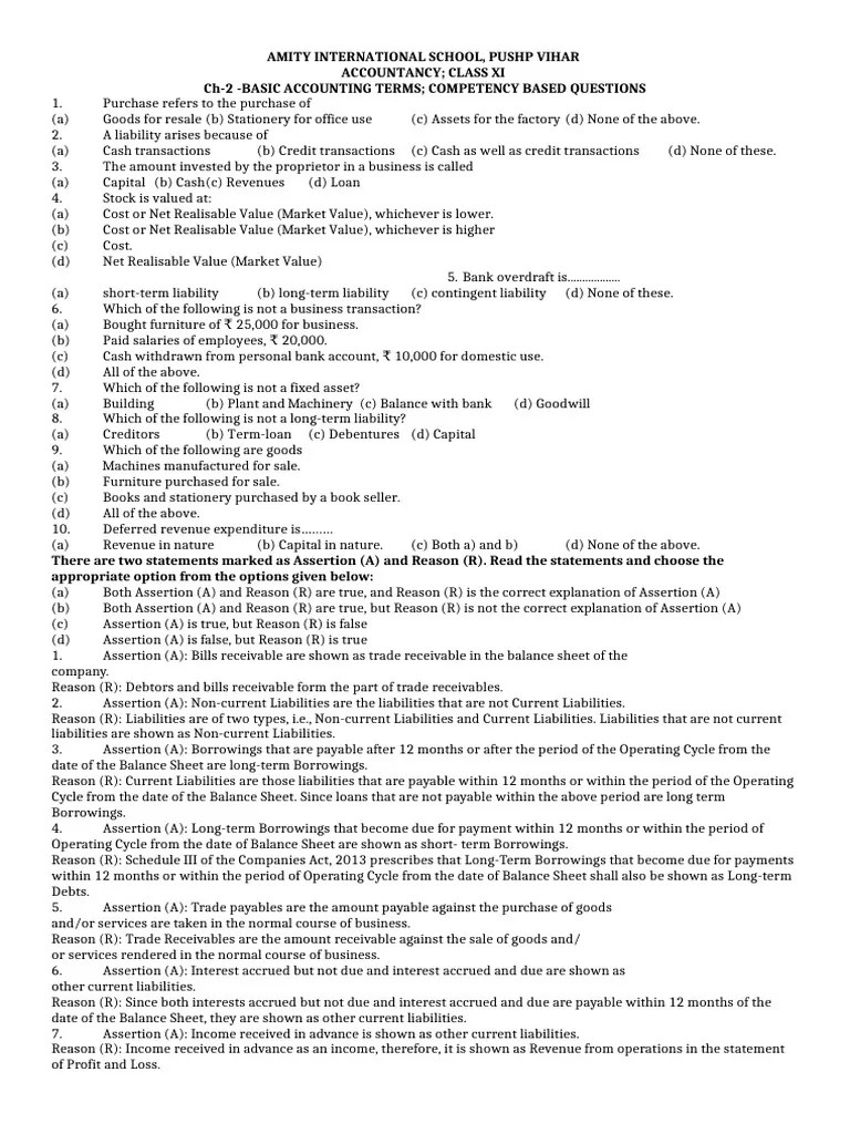 Accountancy Chapter 2 Worksheet | PDF | Balance Sheet | Current Liability