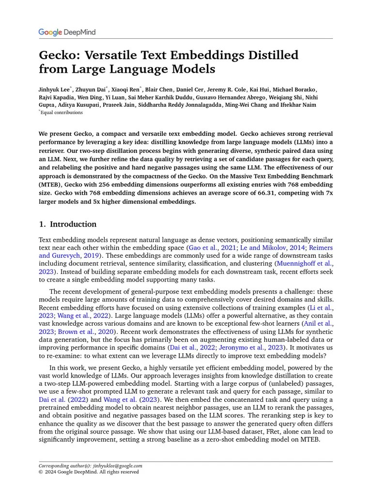 Gecko: Versatile Text Embeddings Distilled From Large Language Models ...