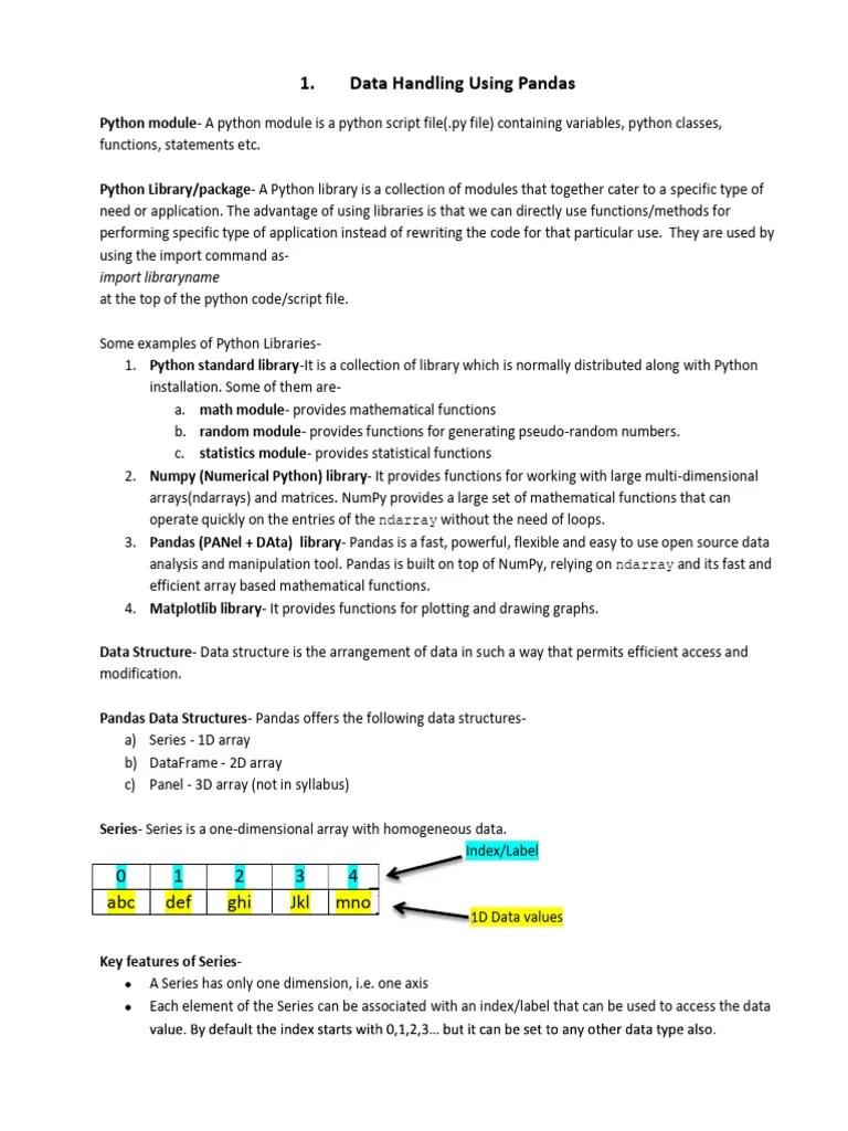 Pandas Notes 1 | PDF | Python (Programming Language) | Software Engineering
