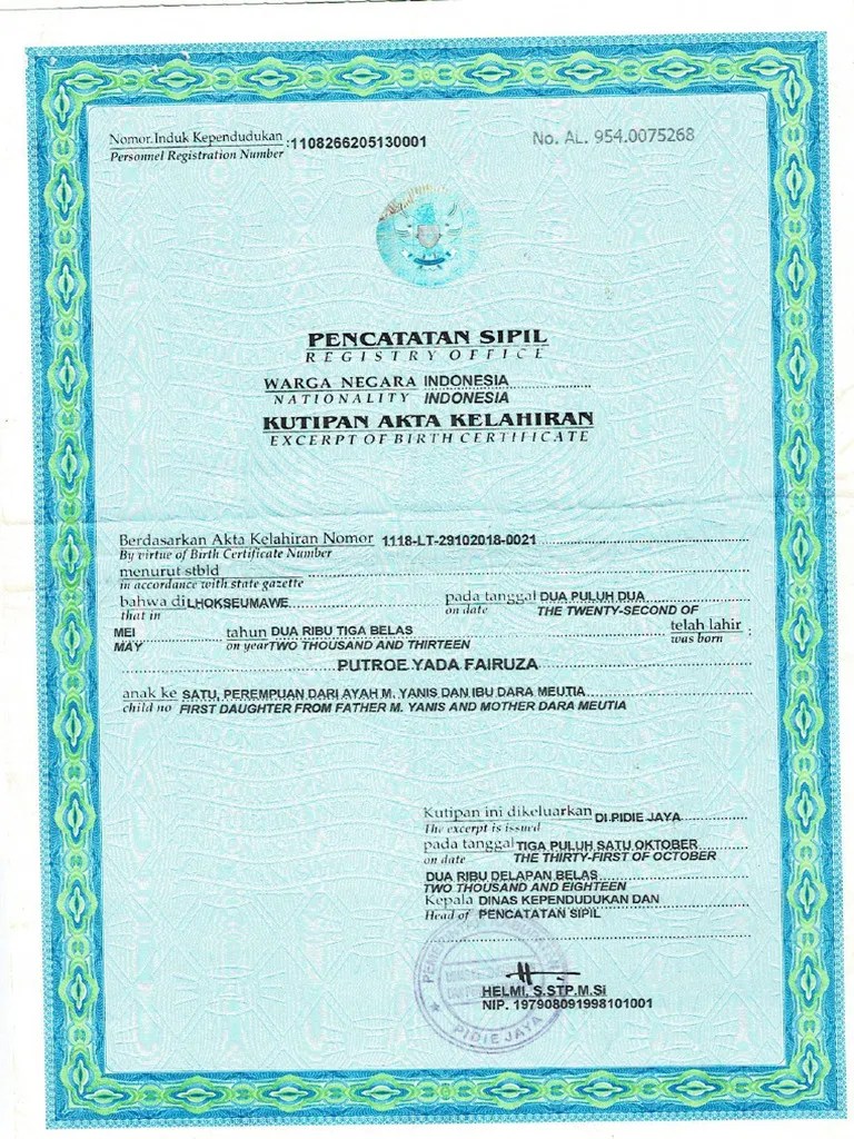 Akte Kelahiran Dan Kk | PDF