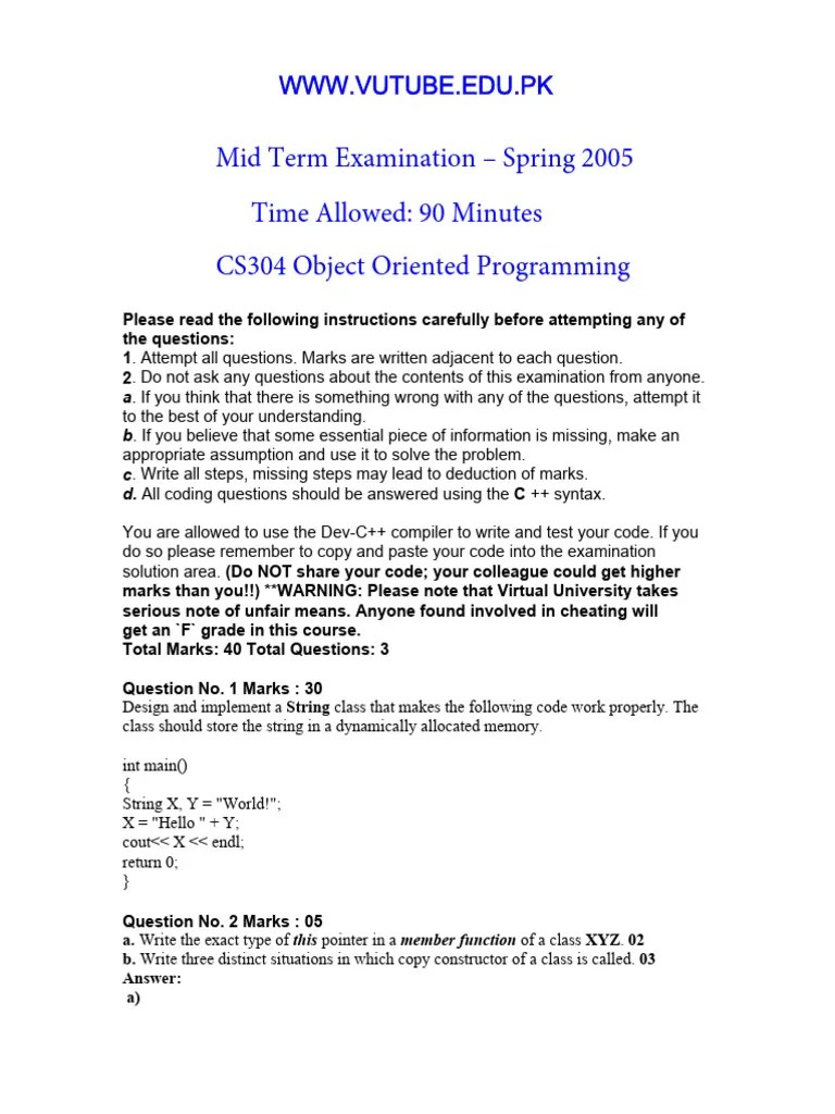 Midterm Exam: OOP Spring 2005 | PDF | Programming Paradigms | Computer ...