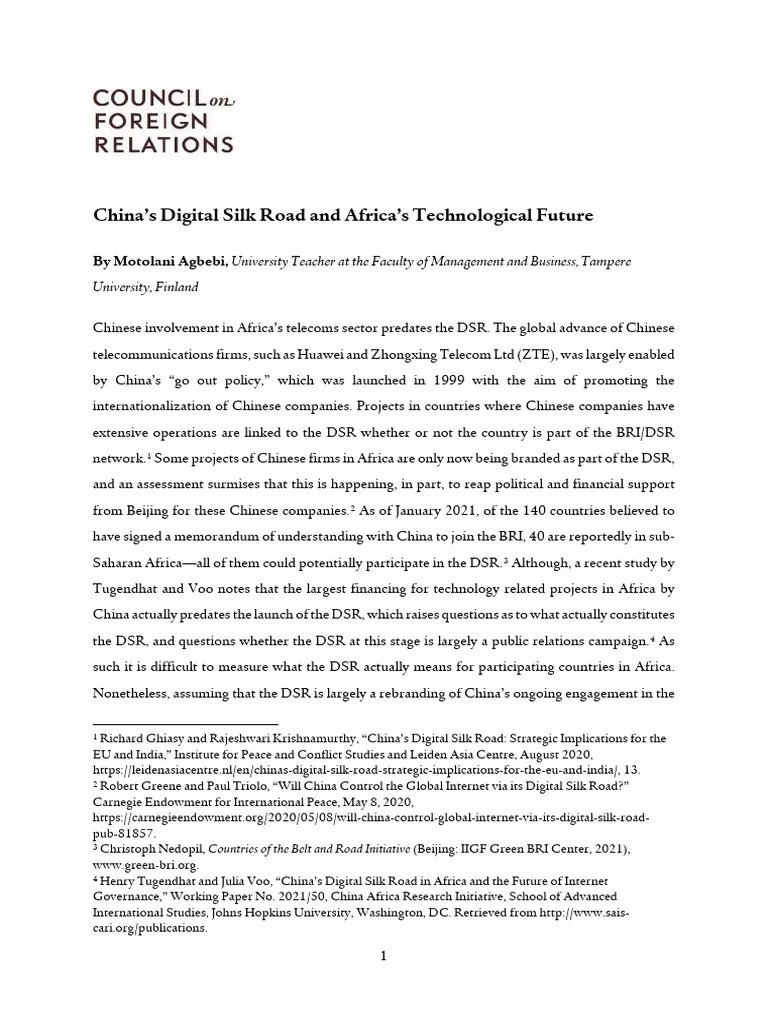 Chinas_Digital_Silk_Road_and_Africas_Technological_Future | PDF | China | World Politics