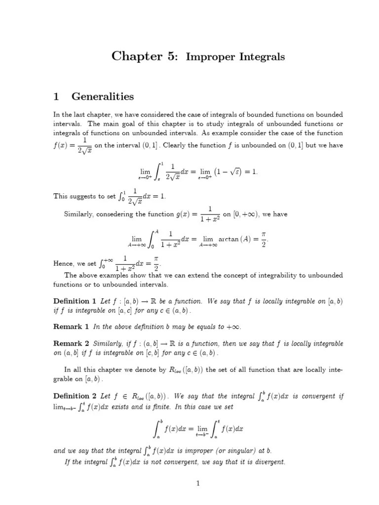 Improper Integrals | PDF | Integral | Mathematical Relations