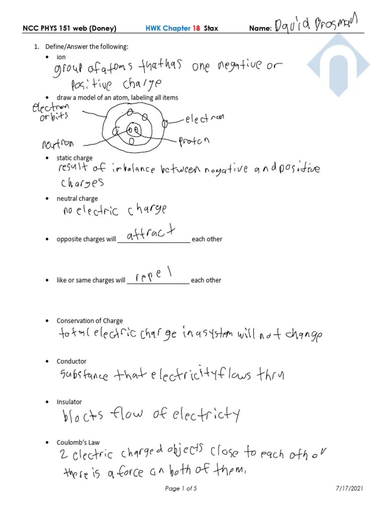 Phys 151 Review Chap 18 Stax(1) | PDF | Electric Charge | Electric Field