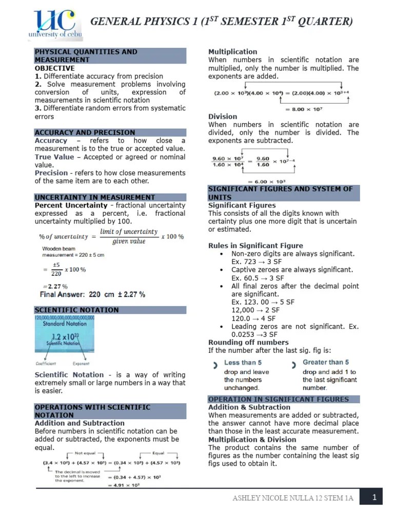 Physics 1 1st Quarter | PDF | Significant Figures | Observational Error