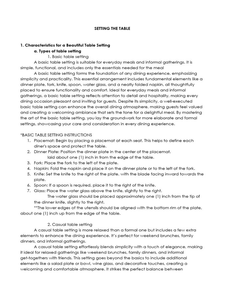 Setting-the-table | PDF | Tableware | Domestic Implements