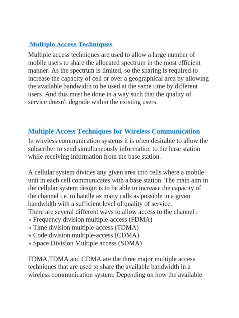 Multiple Access Techniques | PDF | Channel Access Method | Cellular Network