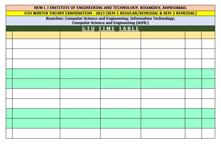 Gtu - Time Table - Winter 2023 - First Year (Sem 1 - 2) | PDF ...