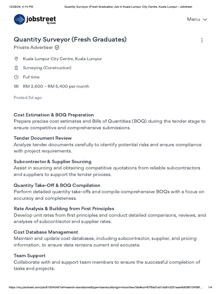 Job Advertisement (QS) | PDF | Surveying | Business