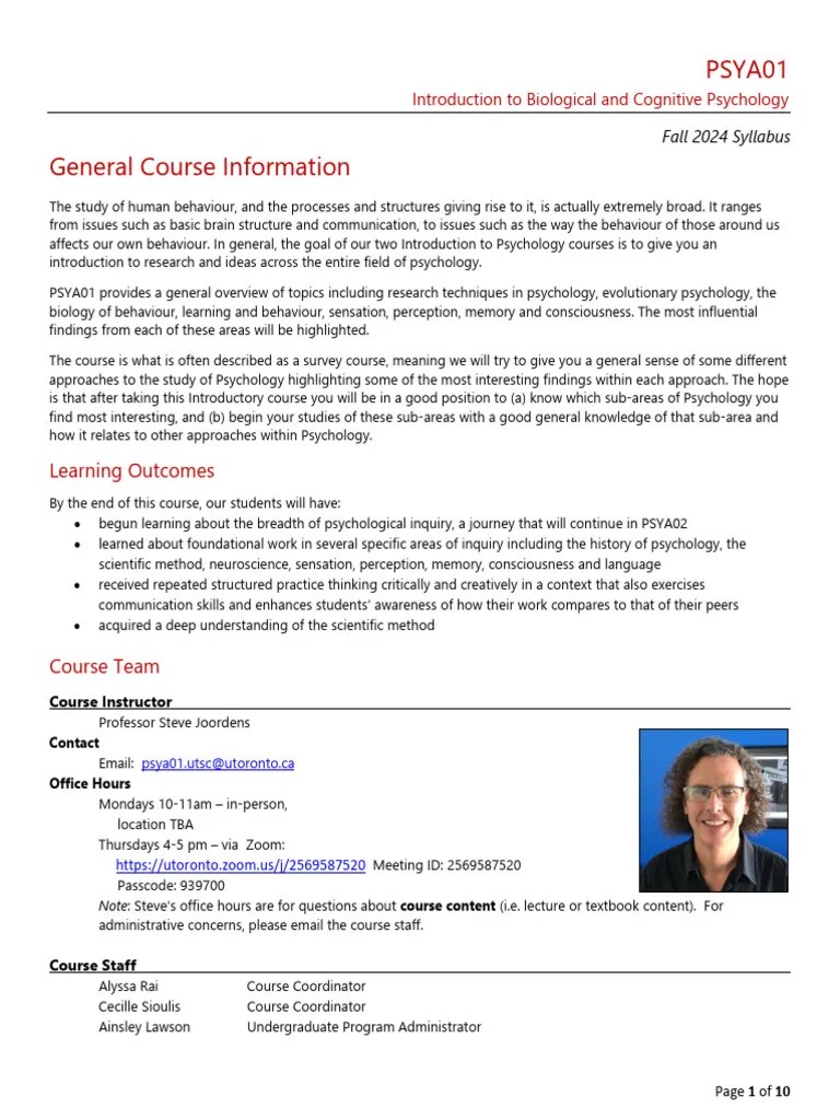 20249 PSYA01 Syllabus | PDF | Plagiarism | Psychology