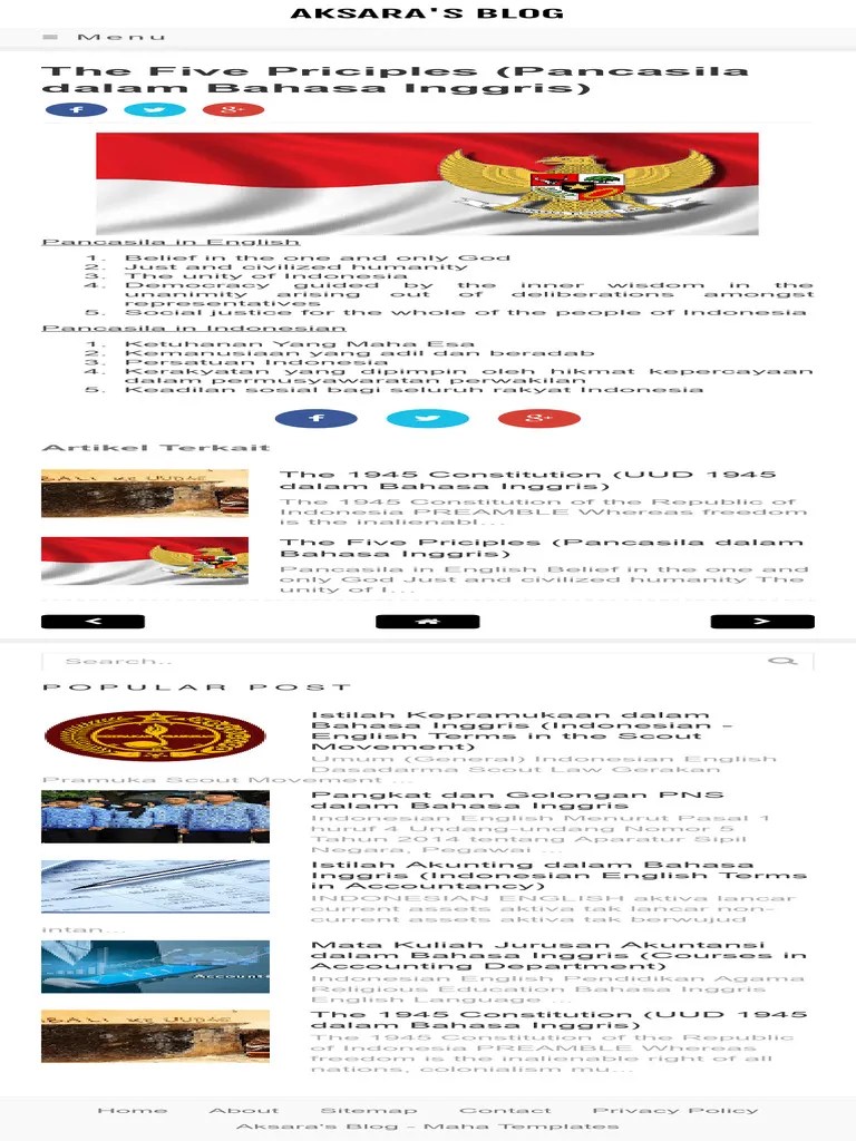 The Five Priciples (Pancasila Dalam Bahasa Inggris) - Aksara's Blog | PDF