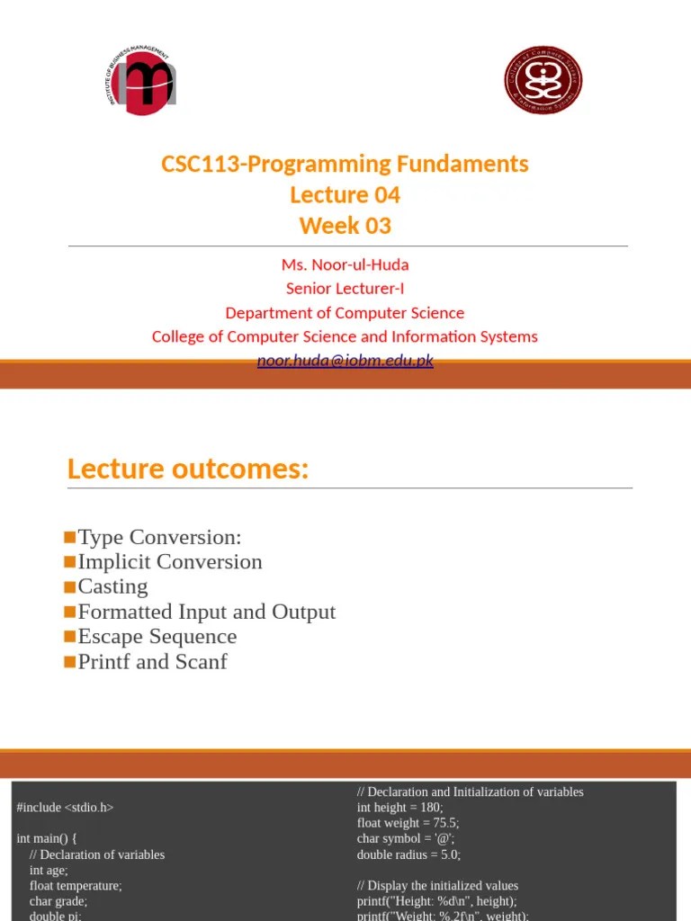 Lec 4 Programming Fundamentals | PDF | Integer (Computer Science ...