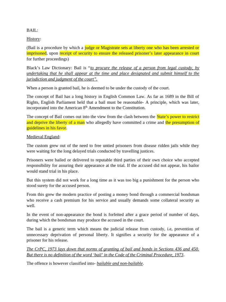 Bail Detailed Notes | PDF | Bail | Arrest