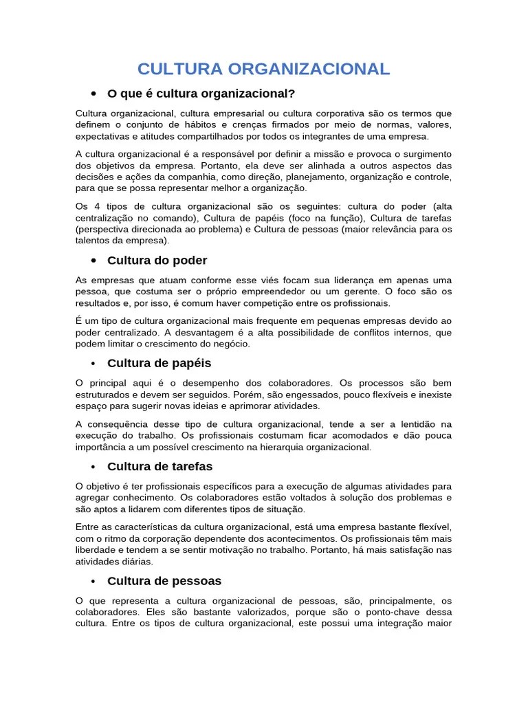 Cultura Organizacional | PDF | Cultura Organizacional | Liderança