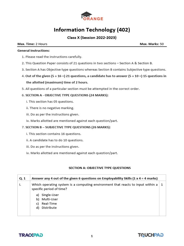 IT 402 Class 10 Sample Paper | PDF | Databases | Database Index