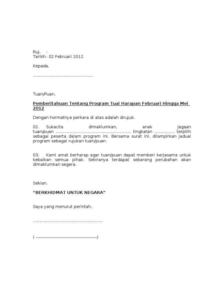 9 mac 2022 tarikh tutup : Contoh Surat Makluman Ibu Bapa Utk Program Pdf