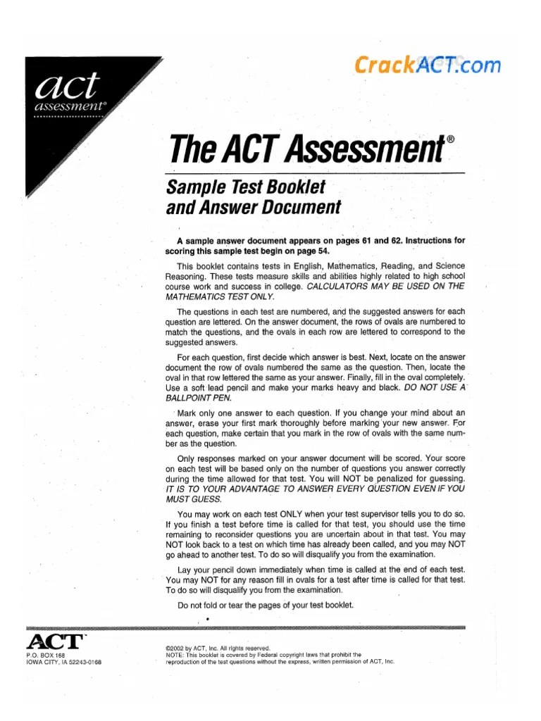 Act Practice Test | PDF | Act (Test) | Educational Assessment And ...