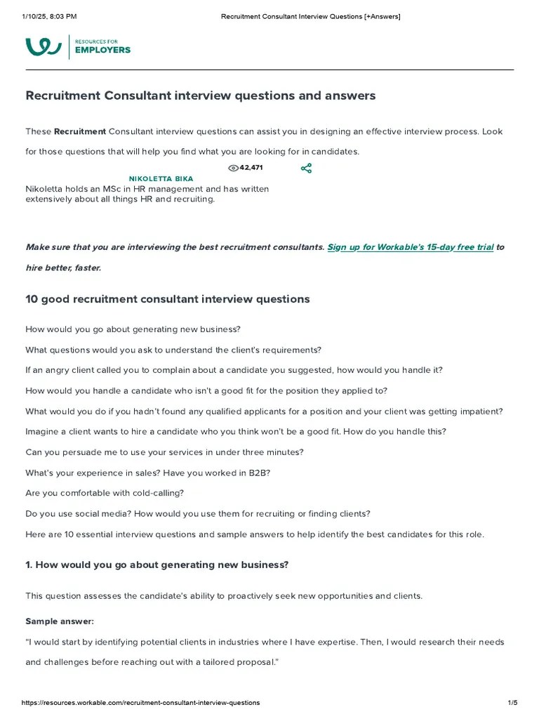 Recruitment Consultant Interview Questions [+Answers] | PDF | Recruitment | Consultant