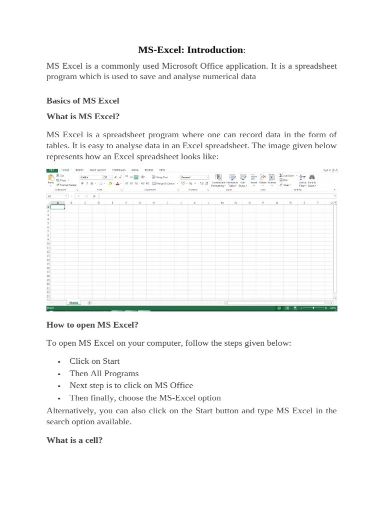 MS-Excel: Introduction | PDF | Microsoft Excel | Spreadsheet