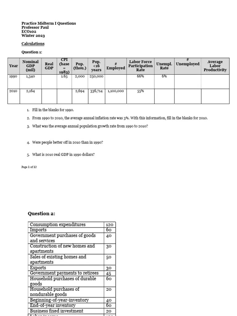 Midterm 1 Additional Practice Questions | PDF | Macroeconomics | Economies