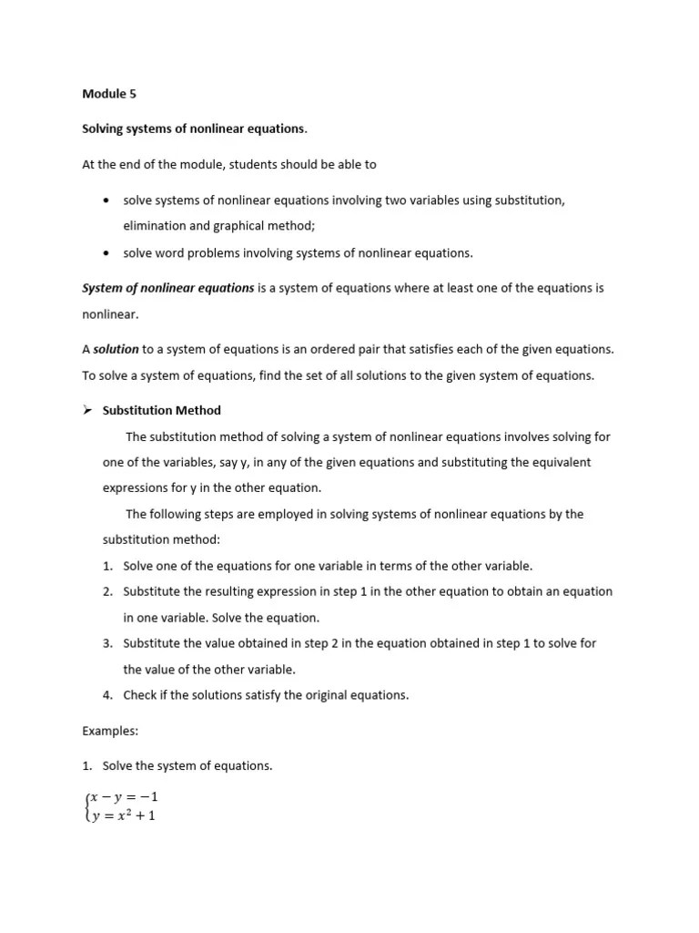 Substitution-method | PDF | Equations | Nonlinear System