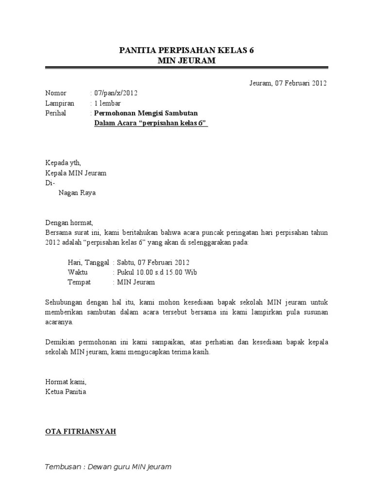 Format contoh surat resmi kelas 6 sd terbaru 2019. Contoh Surat Resmi Perpisahan Sekolah Kelas 6