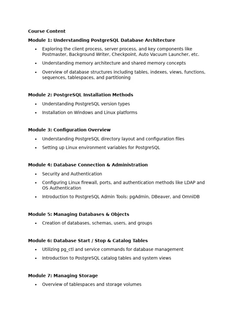 PostgreSql Content | PDF | Postgre Sql | Databases