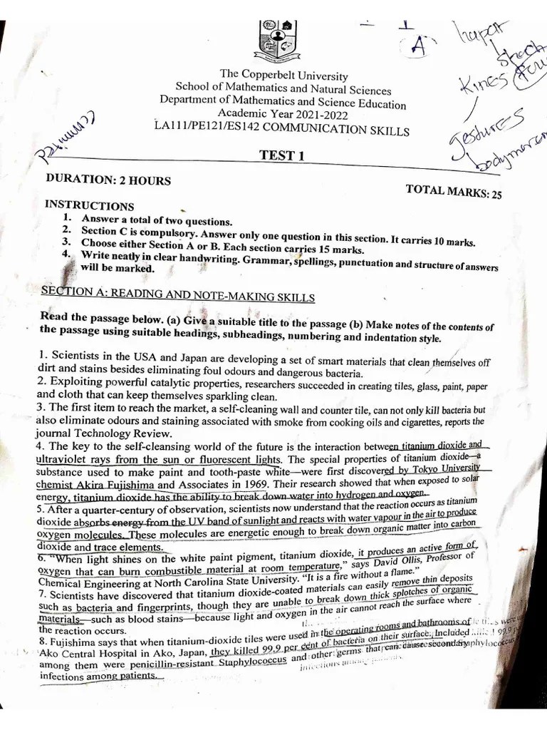 Communication Skills Test 1 Past Paper | PDF