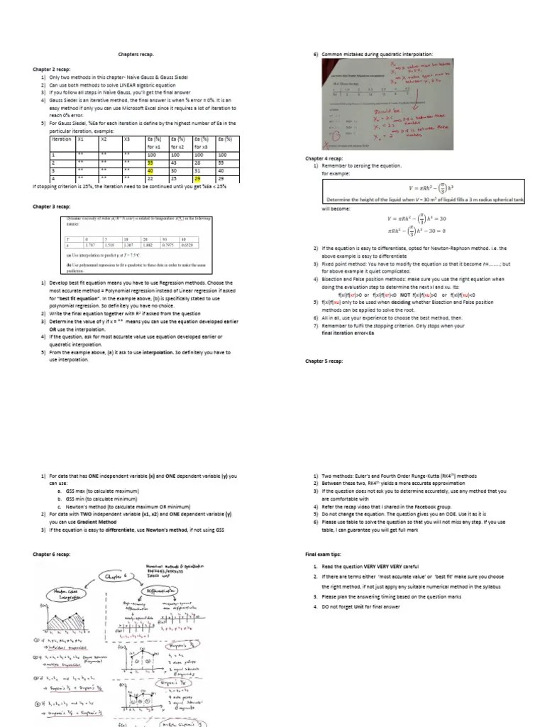 Numerical Methods Recap Notes Sem 2 2324 (1) | PDF | Mathematics | Numerical Analysis