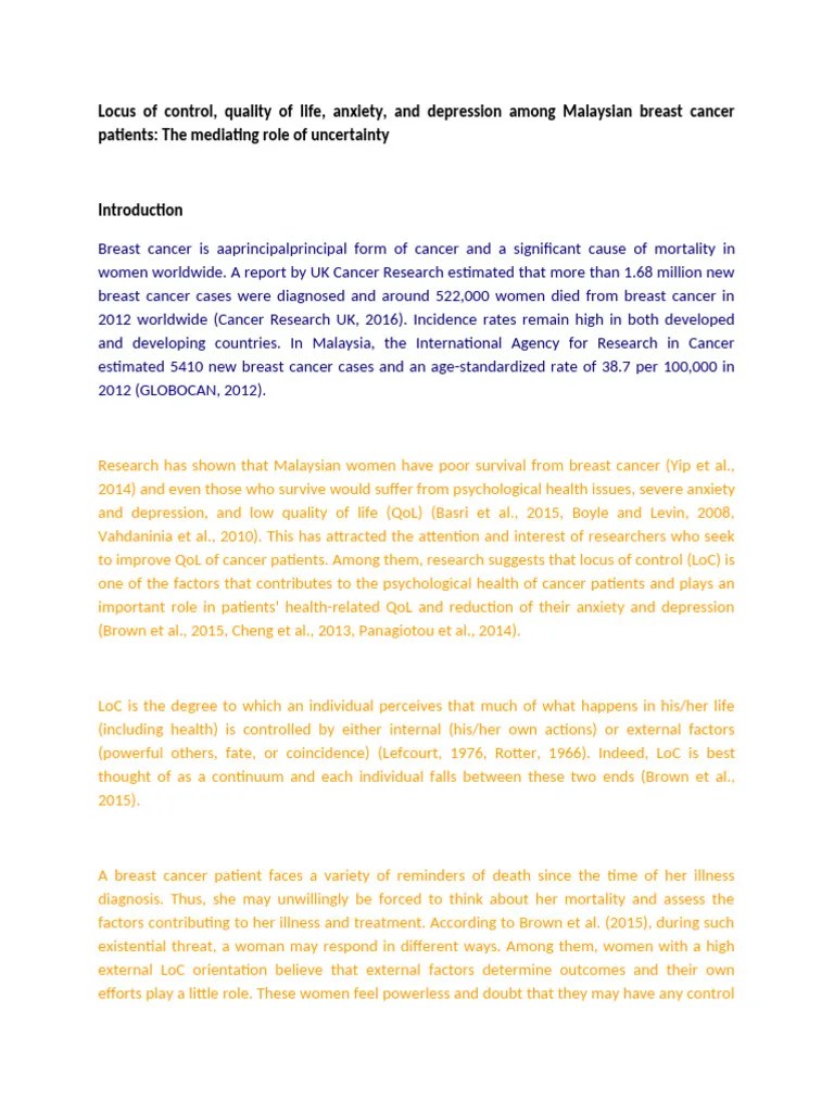 How To Write Background Of The Dtudy | PDF | Anxiety | Cancer