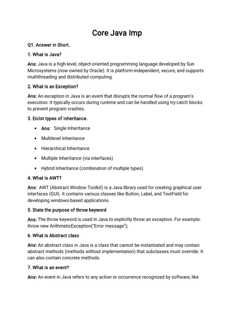 Core Java Imp | PDF | Method (Computer Programming) | Class (Computer ...