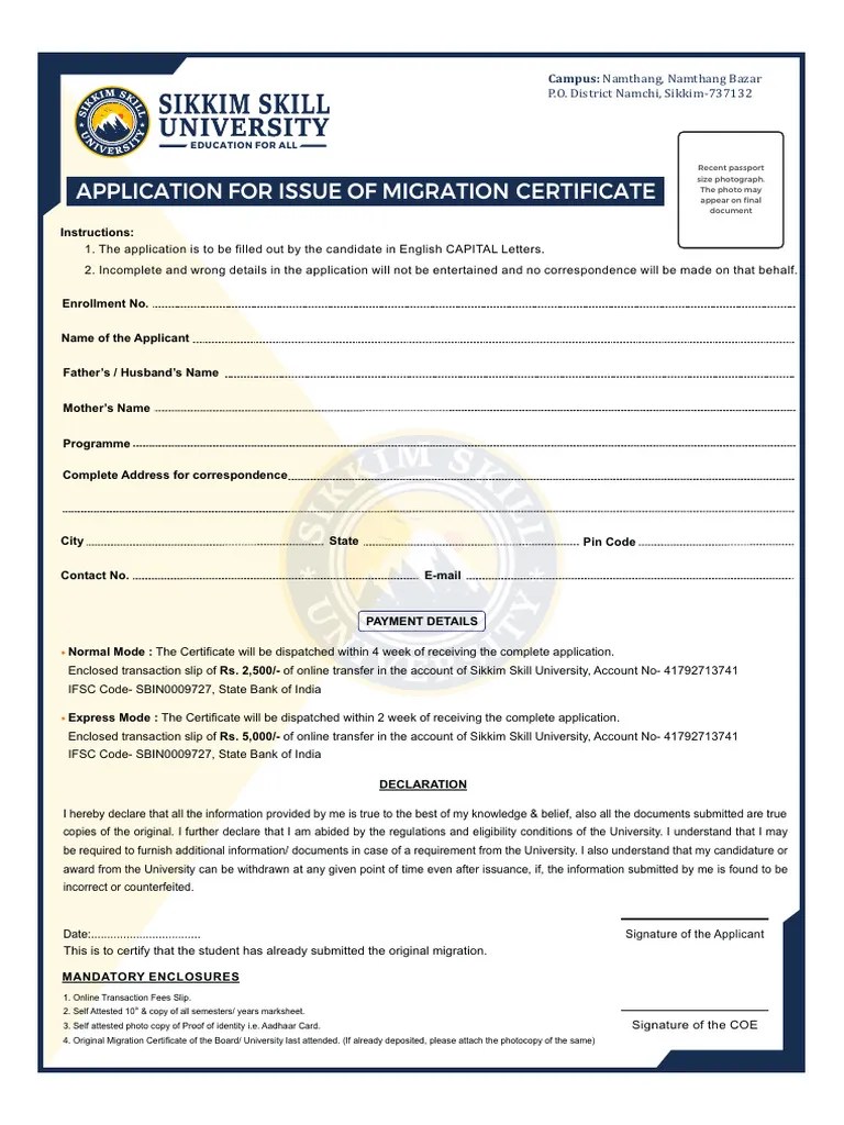 Application For Migration Certificate | PDF | Identity Document ...