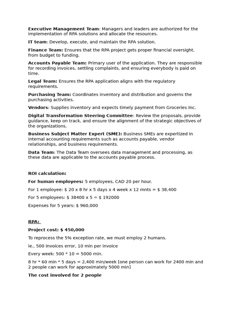 Roi calculation for rpa