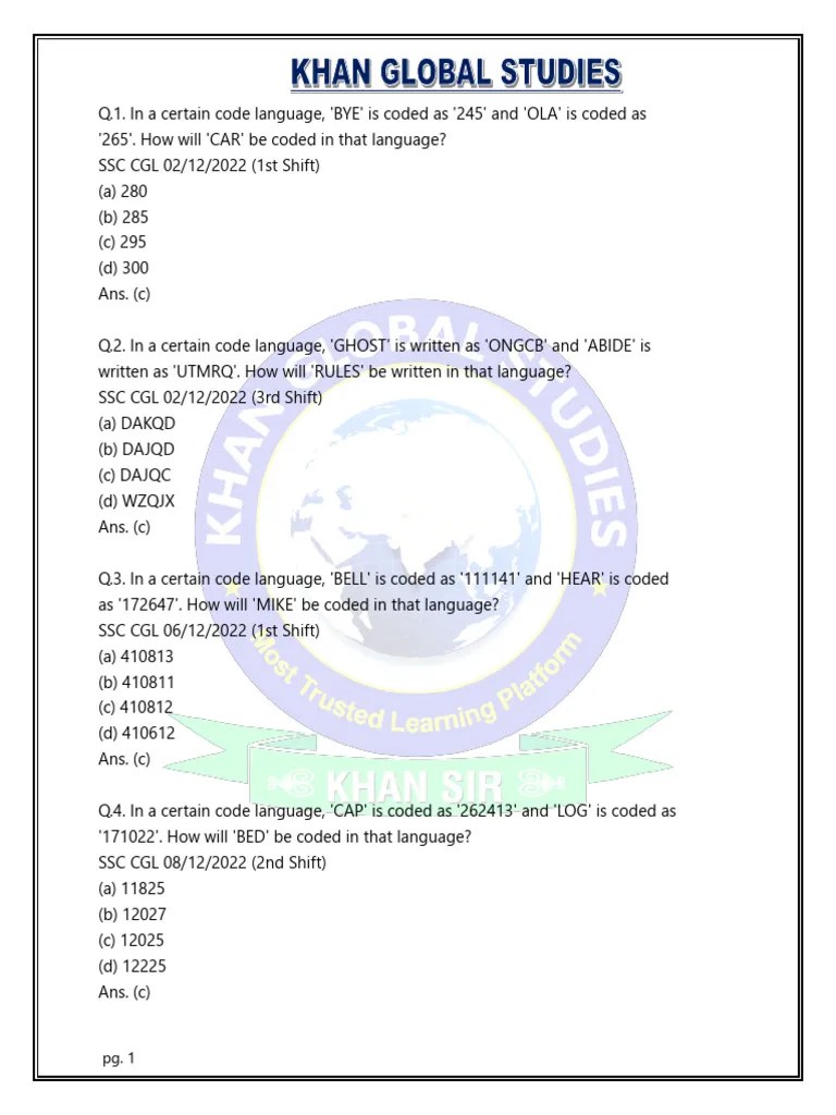 Coding Decoding Practice Set (Printable PDF) | PDF | Linguistics ...