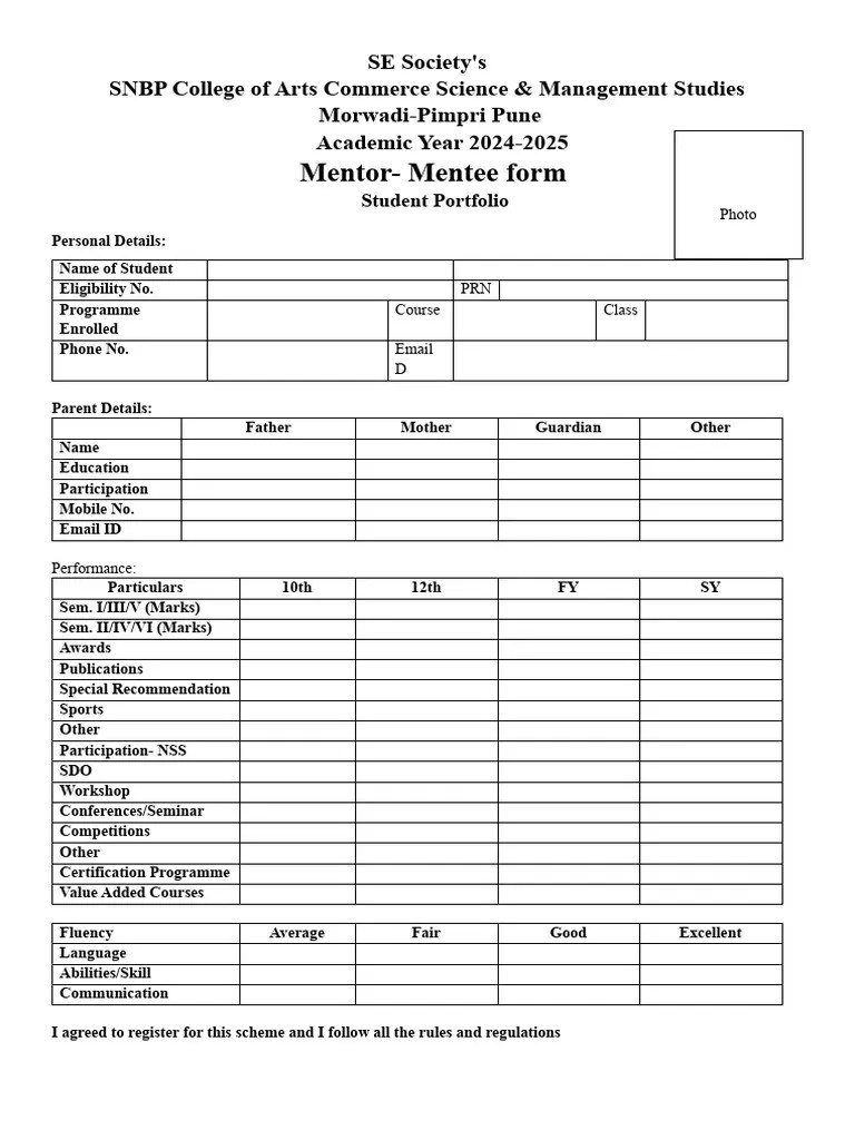 Mentor Mentee Form Pdf