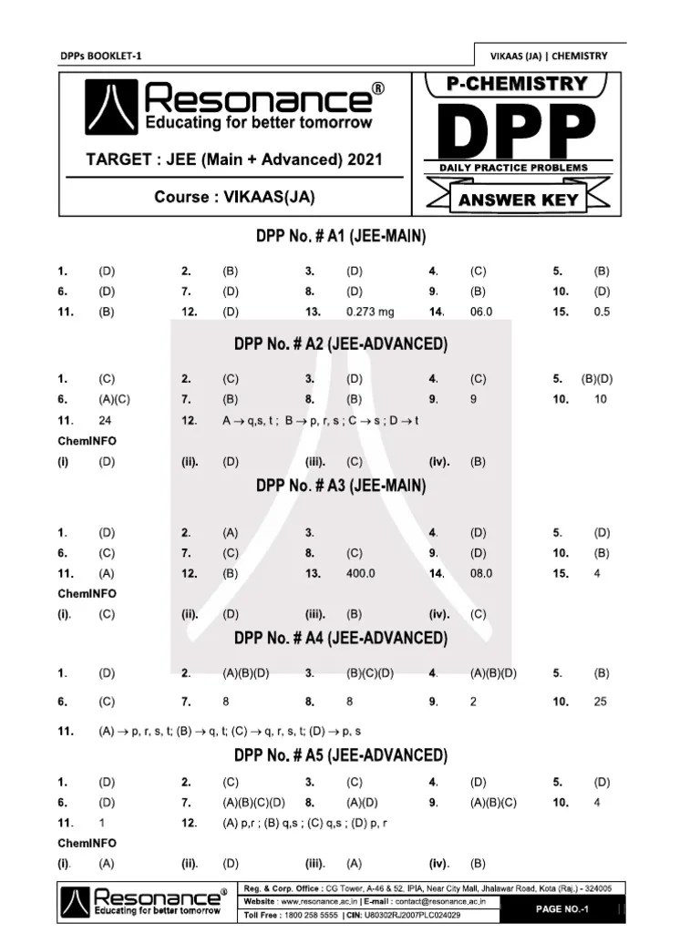DPP Module 1(A1-A10) P_I Chemistry Answer Key | PDF