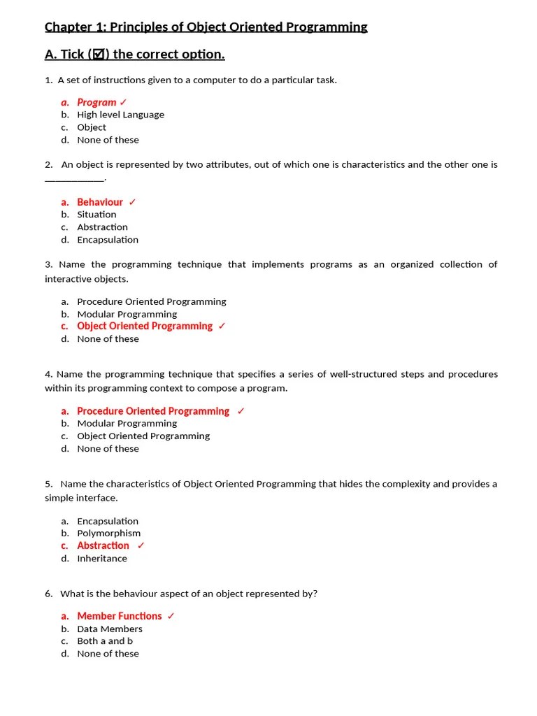Chapter 1 Principles Of Object Oriented Programming | PDF | Class ...