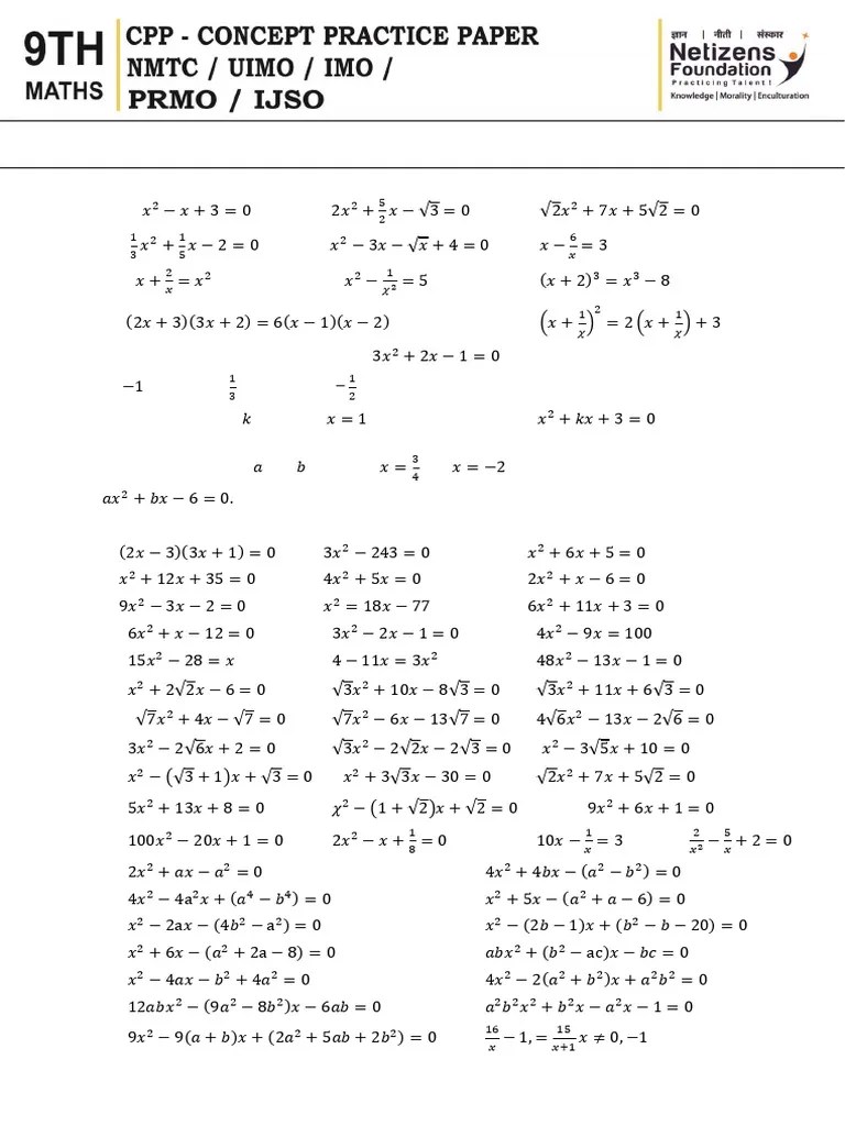 QUADRATIC EQUATION | PDF | Mathematics | Algebra