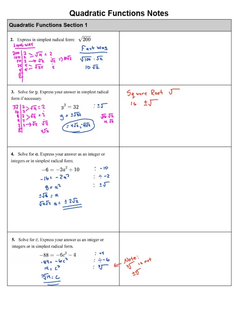 Quadratic Functions Notes - Blank 3 | PDF | Algebra | Mathematics
