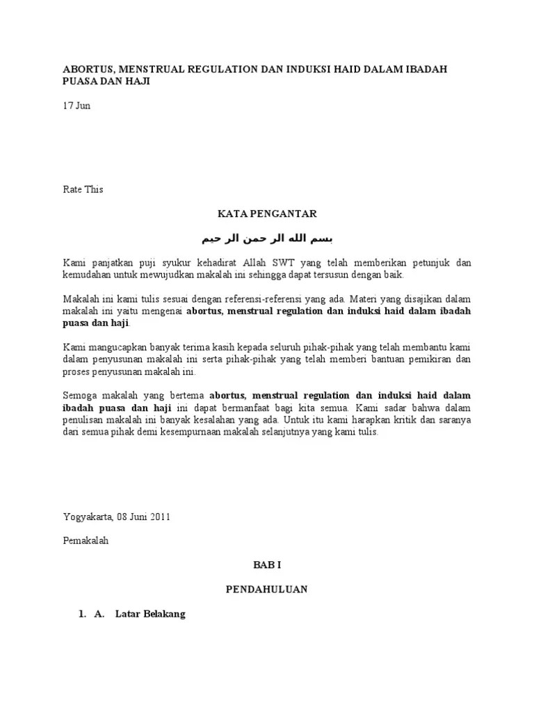 Abortus, Menstrual Regulation Dan Induksi Haid Dalam Ibadah Puasa Dan Haji  | PDF