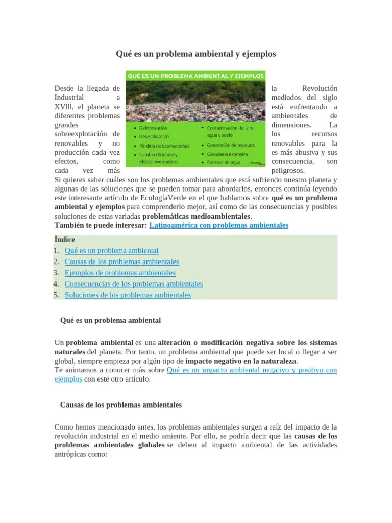 Qué Es Un Problema Ambiental Y Ejemplos | PDF | Contaminación | Agua