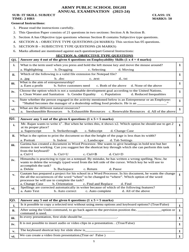 Class 9 Annual Exam Paper Pdf Spreadsheet Software
