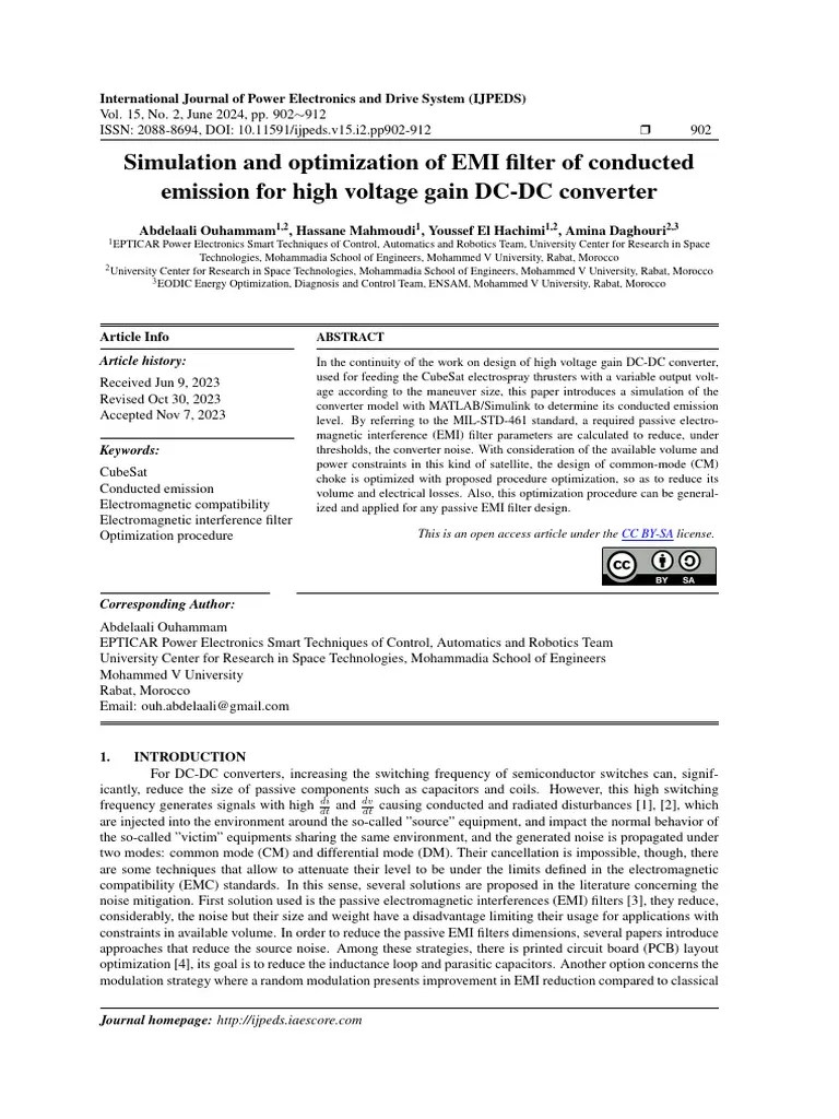 Simulation And Optimization Of EMI Filter Of Conducted Emission For High Voltage Gain DC-DC ...