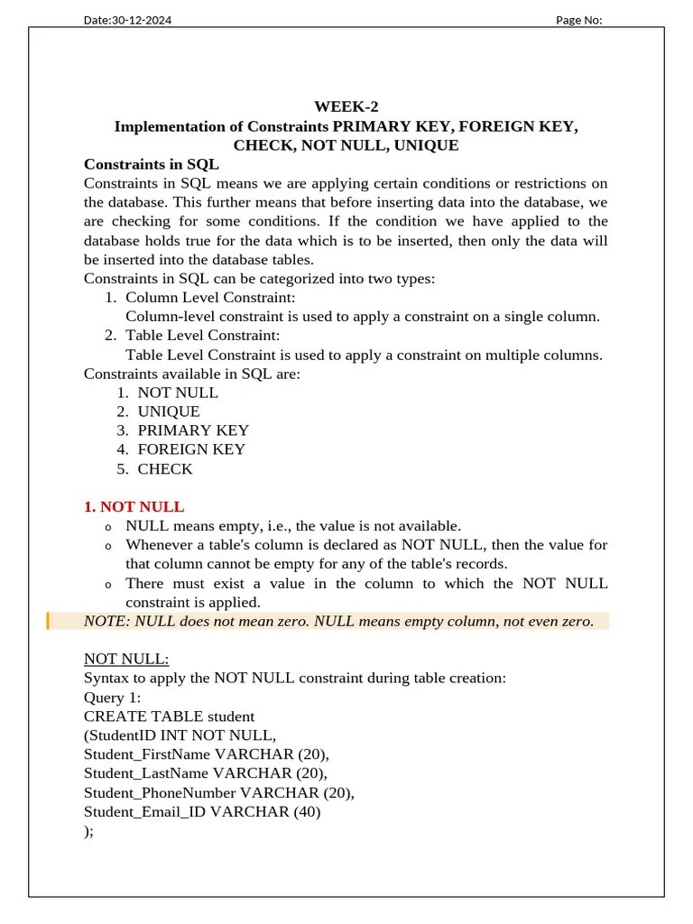 Constraints | PDF | Relational Database | Sql