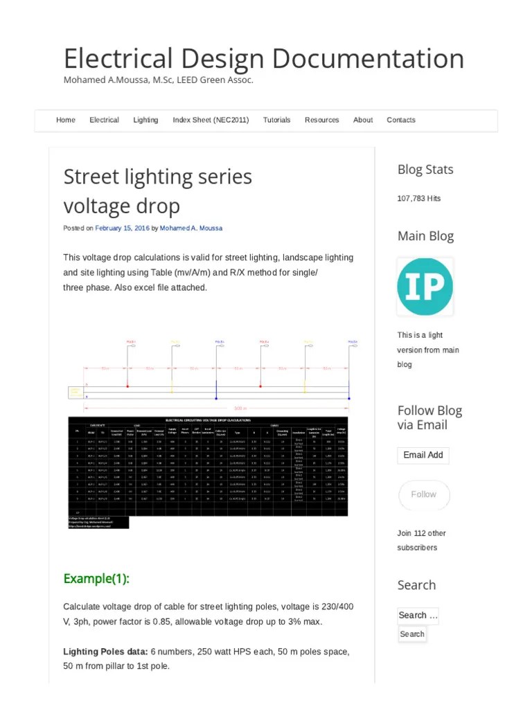 Street Lighting Series Voltage Drop _ Electrical Design Documentation ...