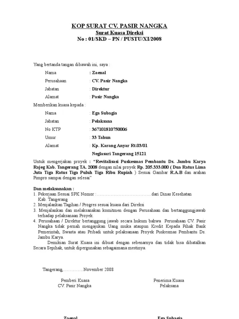 17 Contoh Surat Kuasa Dari Direktur Utama Ke Direktur 