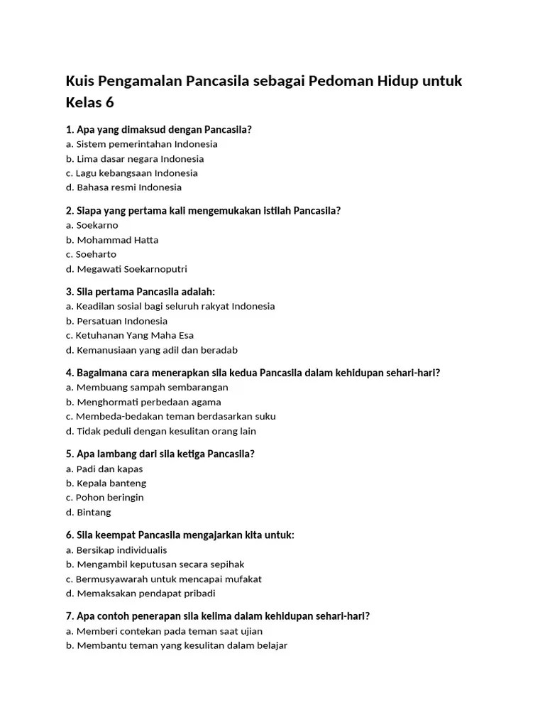 Quiz PKN - Pengamalan Pancasila | PDF