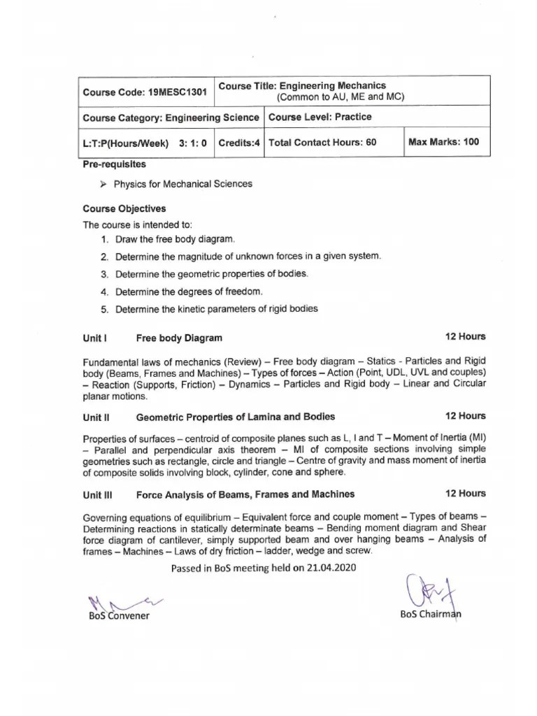 Engineering Mechanics Syllabus | PDF