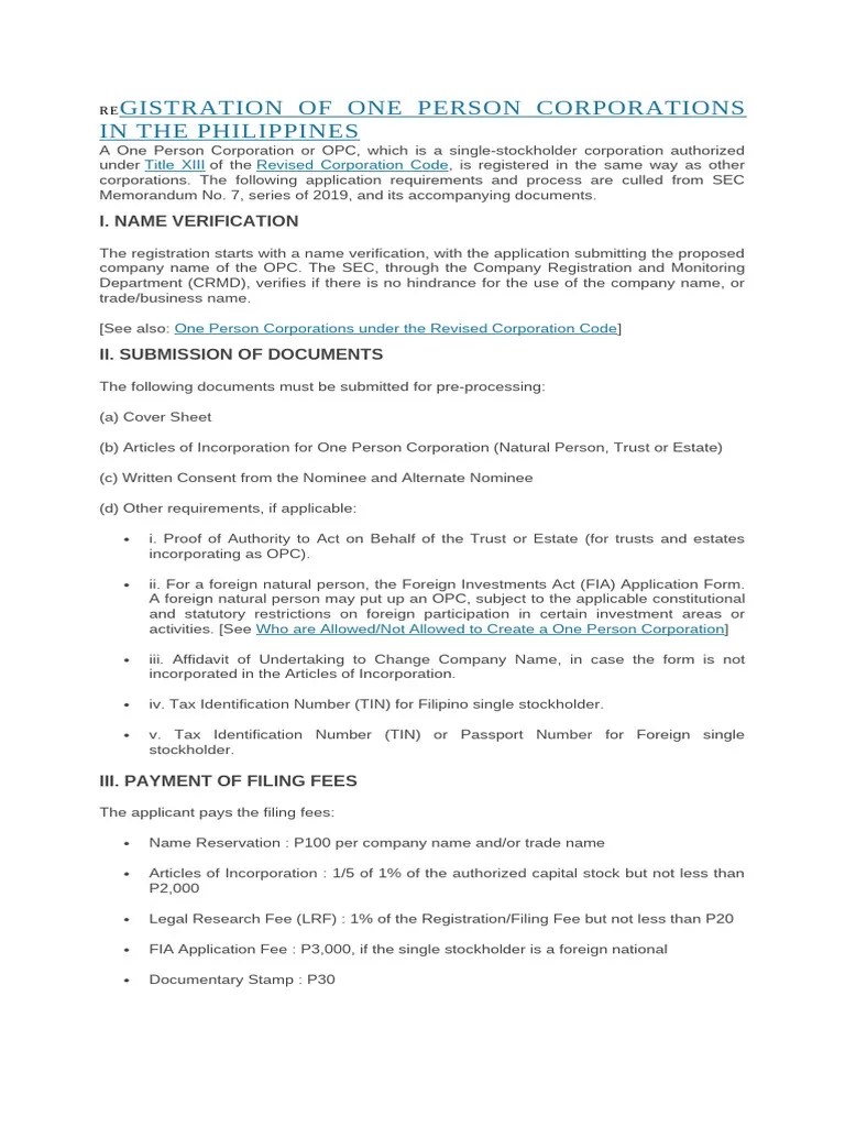 Sec Opc Steps Pdf Corporations Articles Of Association