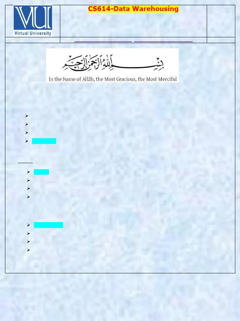 CS614-FinalTerm MCQs With Reference Solved By Arslan Arshad | PDF | Data Warehouse | Database Index